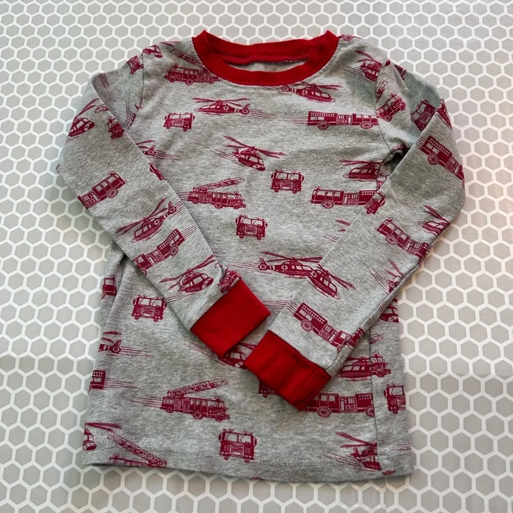 Kids Grey and Red Firetruck Pajama Set. Size 4T